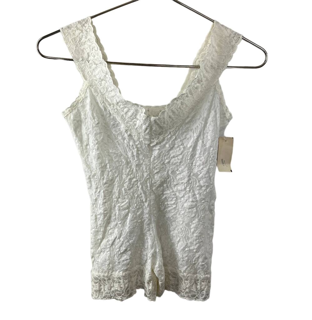 Vintage NOS Bari Lingerie White Lace Shorts Romper One Piece Sleeveless USA M